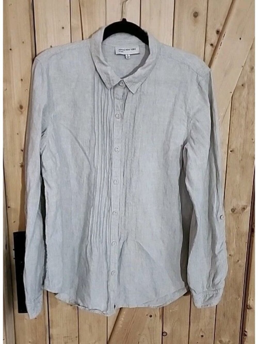 JONES NEW YORK Pure Linen Top XL Roll Tsb Sleeves, Button Up, Pleated Accents